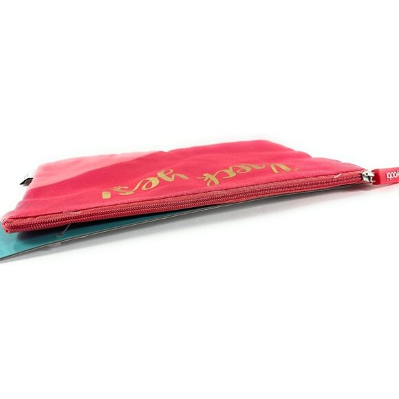 Yoobi HECK YES Berry Red & Coral Pink Zippered Storage Craft Pencil Pen Pouch - Picture 2 of 5
